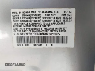 2014 Honda Pilot EX-L with VIN 5FNYF3H79EB008515, listed as a IAAI auction lot 41687048 with 195,830 mi miles and . Bid and sale history available at carsss.com. Image 9.