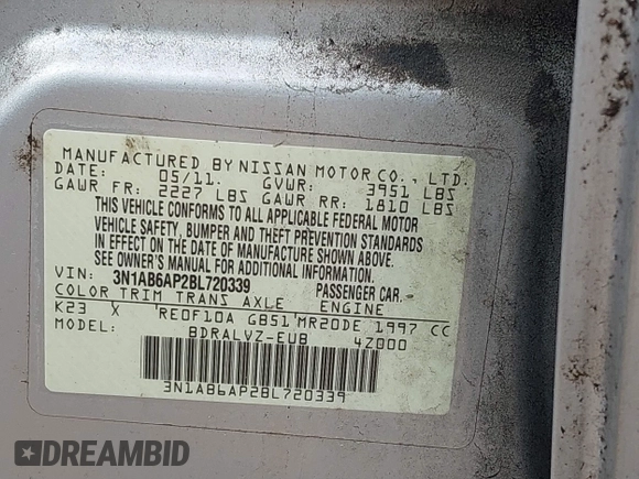 2011 Nissan Sentra SR with VIN 3N1AB6AP2BL720339, listed as a IAAI auction lot 41830158 with Not Provided miles and . Bid and sale history available at DreamBid. Image 9.