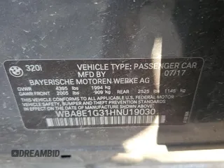 2017 BMW 3 Series 320i with VIN WBA8E1G31HNU19030, listed as a Copart auction lot 46920075 with 69,418 mi miles and Salvage Title. Bid and sale history available at carsss.com. Image 13.