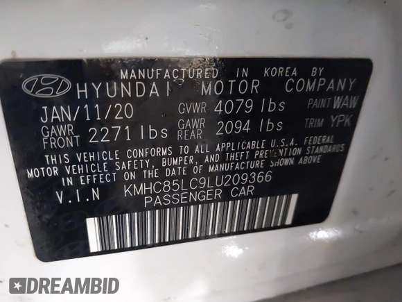 2020 Hyundai Ioniq SEL z VIN KMHC85LC9LU209366, wystawiony jako IAAI lot #41248182 z przebiegiem 120 121 mil mil oraz . Historia ofert i sprzedaży dostępna na DreamBid. Obrazek 9.