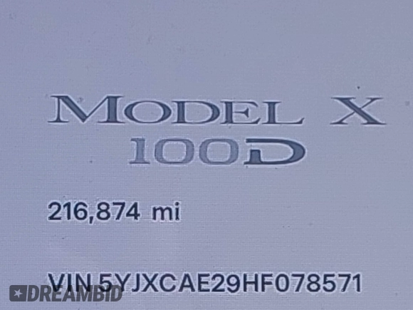 2017 Tesla Model X 90D z VIN 5YJXCAE29HF078571, wystawiony jako IAAI lot #42050041 z przebiegiem 216 874 mil mil oraz . Historia ofert i sprzedaży dostępna na DreamBid. Obrazek 15.