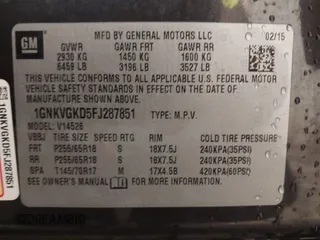 2015 Chevrolet Traverse LT с VIN 1GNKVGKD5FJ287851, выставлен на аукционе IAAI как лот 42415934 с пробегом 123 143 миль миль и . История ставок и продаж доступна на DreamBid. Изображение 9.