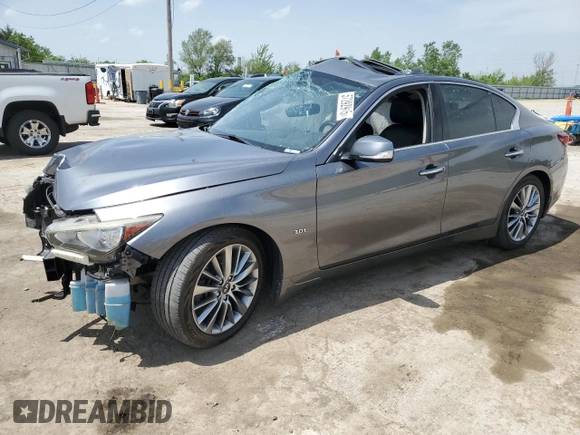 2018 Infiniti Q50 Luxe with VIN JN1EV7AP2JM362954, listed as a Copart auction lot 57292915 with 161,208 mi miles and Salvage title. Bid and sale history available at DreamBid. Image 1.