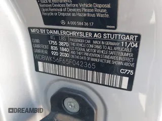 2005 Mercedes-Benz SLK 230/320 with VIN WDBWK56F65F042365, listed as a IAAI auction lot 42521851 with 106,040 mi miles and . Bid and sale history available at DreamBid. Image 9.