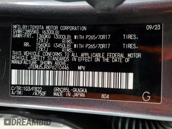 2023 Toyota 4Runner SR5 with VIN JTEMU5JRXP6210446, listed as a Copart auction lot 41521225 with 18,004 mi miles and Salvage title. Bid and sale history available at DreamBid. Image 13.