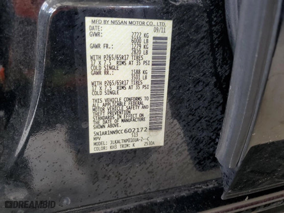 2012 Nissan Pathfinder SV with VIN 5N1AR1NN9CC602172, listed as a Copart auction lot 52797185 with 218,411 mi miles and Salvage Title. Bid and sale history available at carsss.com. Image 13.