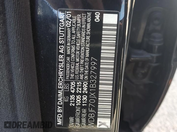2001 Mercedes-Benz E-Class with VIN WDBJF70JX1B327997, listed as a Copart auction lot 87650175 with 268,045 mi miles and Salvage Title. Bid and sale history available at carsss.com. Image 12.
