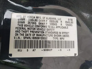 2003 Honda Odyssey EX-L z VIN 5FNRL18053B133092, wystawiony jako IAAI lot #42365081 z przebiegiem 239 753 mil mil oraz . Historia ofert i sprzedaży dostępna na DreamBid. Obrazek 9.