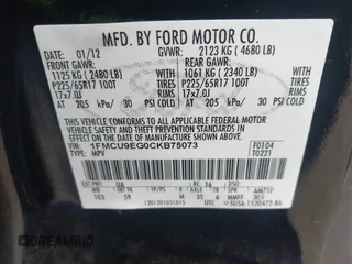 2012 Ford Escape Limited с VIN 1FMCU9EG0CKB75073, выставлен на аукционе IAAI как лот 42222266 с пробегом 114 414 миль миль и . История ставок и продаж доступна на DreamBid. Изображение 9.