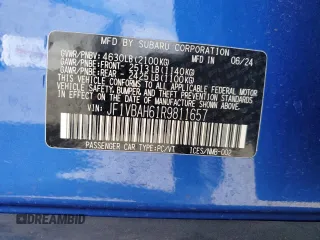 2024 Subaru WRX Premium с VIN JF1VBAH61R9811657, выставлен на аукционе Copart как лот 51669315 с пробегом 2 056 миль миль и Списание • Salvage title. История ставок и продаж доступна на DreamBid. Изображение 14.