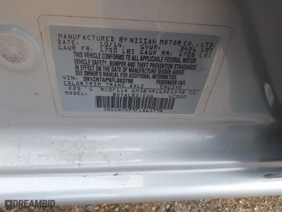 2015 Nissan Versa S Plus with VIN 3N1CN7AP9FL863798, listed as a IAAI auction lot 41738099 with 147,280 mi miles. Bid and sale history available at carsss.com. Image 9.