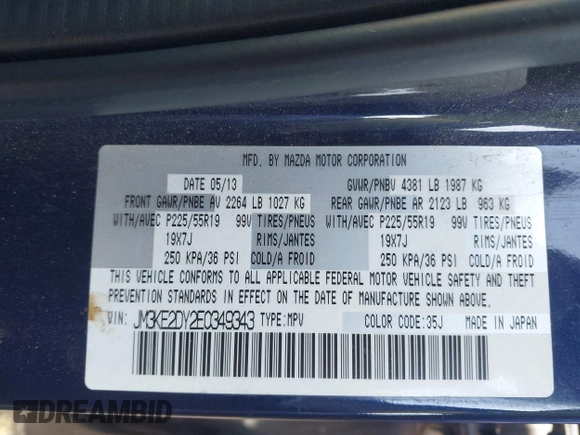 2014 Mazda CX-5 Grand Touring with VIN JM3KE2DY2E0349343, listed as a IAAI auction lot 41725214 with 271,094 mi miles. Bid and sale history available at carsss.com. Image 9.