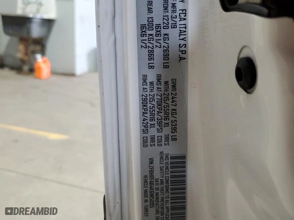 2019 Ram ProMaster City Cargo Van Tradesman with VIN ZFBHRFAB4K6N15095, listed as a Copart auction lot 51142275 with 87,409 mi miles and Clean Title. Bid and sale history available at carsss.com. Image 12.