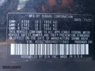 2022 Subaru Impreza with VIN 4S3GTAB6XN3711983, listed as a Copart auction lot 49180345 with 21,121 mi miles and Salvage Title. Bid and sale history available at carsss.com. Image 13.
