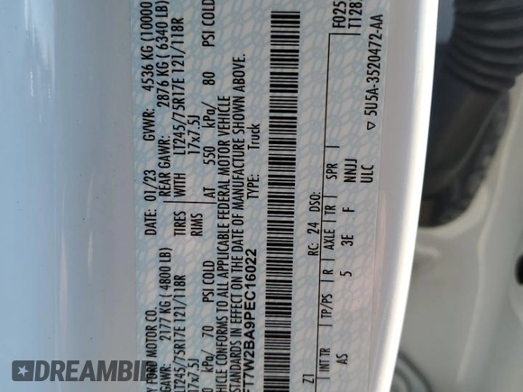 2023 Ford F-250 XL z VIN 1FT7W2BA9PEC16022, wystawiony jako Copart lot #42294015 z przebiegiem Nie podano mil oraz Szkoda całkowita • Salvage title. Historia ofert i sprzedaży dostępna na DreamBid. Obrazek 12.