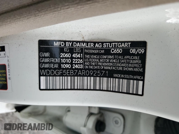 2010 Mercedes-Benz C 300 Sport with VIN WDDGF5EB7AR092571, listed as a Copart auction lot 51133345 with 146,592 mi miles and Salvage title. Bid and sale history available at DreamBid. Image 12.