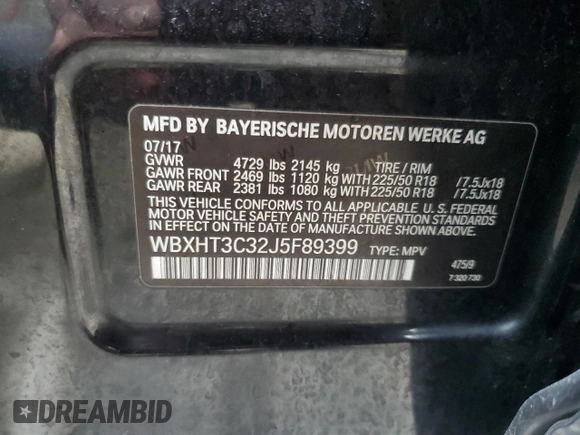 2018 BMW X1 xDrive28i with VIN WBXHT3C32J5F89399, listed as a Copart auction lot 52505945 with 63,677 mi miles and Salvage Title. Bid and sale history available at carsss.com. Image 14.