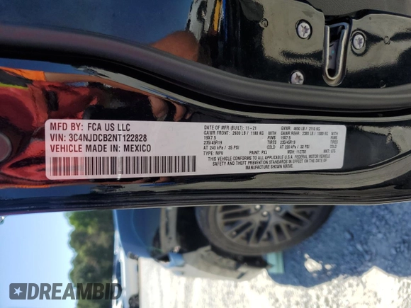 2022 Jeep Compass High Altitude with VIN 3C4NJDCB2NT122828, listed as a Copart auction lot 58183135 with 35,522 mi miles and Salvage title. Bid and sale history available at DreamBid. Image 14.