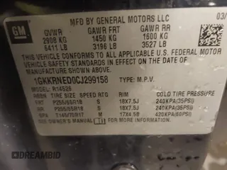 2012 GMC Acadia SL with VIN 1GKKRNED0CJ299158, listed as a IAAI auction lot 42428857 with 153,750 mi miles and . Bid and sale history available at DreamBid. Image 9.