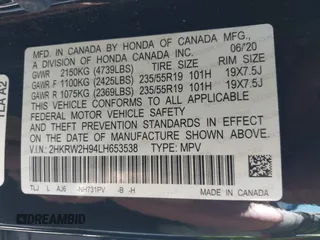 2020 Honda CR-V Touring with VIN 2HKRW2H94LH653538, listed as a IAAI auction lot 41740336 with 45,346 mi miles and . Bid and sale history available at DreamBid. Image 9.