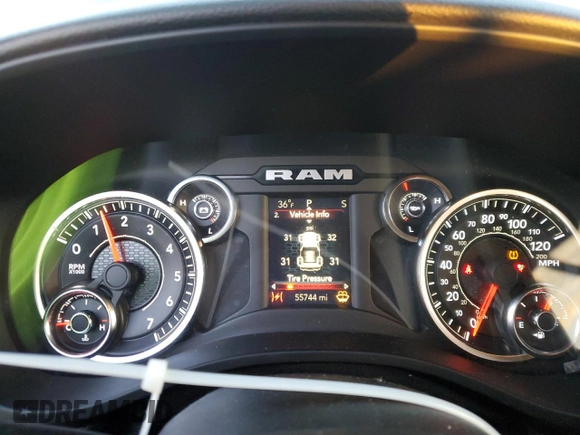 2021 Ram 1500 Big Horn with VIN 1C6SRFBT3MN586735, listed as a Copart auction lot 82870194 with 55,744 mi miles and Salvage Title. Bid and sale history available at carsss.com. Image 9.