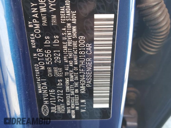 2017 Genesis G80 Ultimate with VIN KMHGN4JF7HU181009, listed as a Copart auction lot 47967285 with Not Provided miles and Salvage Title. Bid and sale history available at DreamBid. Image 12.