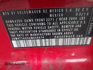 2016 Volkswagen GTI SE с VIN 3VW4T7AU5GM056474, выставлен на аукционе IAAI как лот 41514092 с пробегом 126 505 миль миль и . История ставок и продаж доступна на DreamBid. Изображение 9.