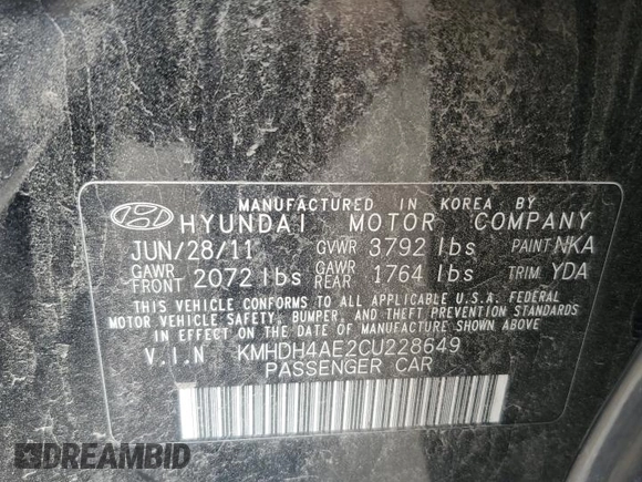 2012 Hyundai Elantra GLS с VIN KMHDH4AE2CU228649, выставлен на аукционе Copart как лот 54673325 с пробегом 188 569 миль миль и Списание • Salvage title. История ставок и продаж доступна на DreamBid. Изображение 12.