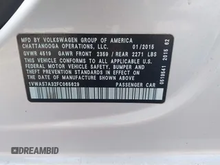 2015 Volkswagen Passat Wolfsburg Edition with VIN 1VWAS7A32FC065629, listed as a IAAI auction lot 42461831 with 137,367 mi miles and . Bid and sale history available at DreamBid. Image 9.