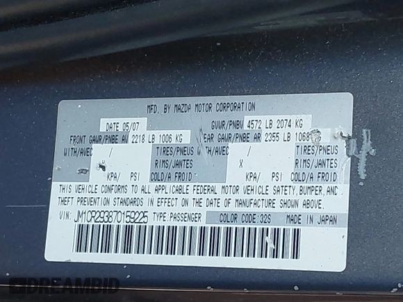 2007 Mazda 5 Touring with VIN JM1CR293870159225, listed as a IAAI auction lot 42031288 with 133,416 mi miles and . Bid and sale history available at carsss.com. Image 9.