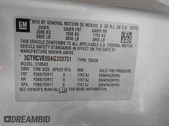 2010 GMC Sierra 1500 SLE z VIN 3GTRCVE09AG203731, wystawiony jako IAAI lot #41593779 z przebiegiem 192 576 mil mil oraz . Historia ofert i sprzedaży dostępna na DreamBid. Obrazek 9.