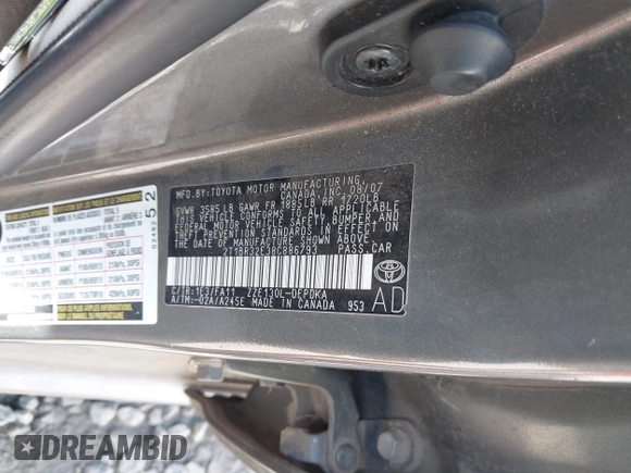2008 Toyota Corolla CE with VIN 2T1BR32E38C886793, listed as a IAAI auction lot 41809429 with Not Provided miles and . Bid and sale history available at DreamBid. Image 9.