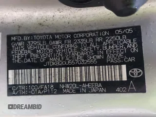 2005 Toyota Prius with VIN JTDKB20U557032555, listed as a IAAI auction lot 40868857 with 236,696 mi miles. Bid and sale history available at carsss.com. Image 9.