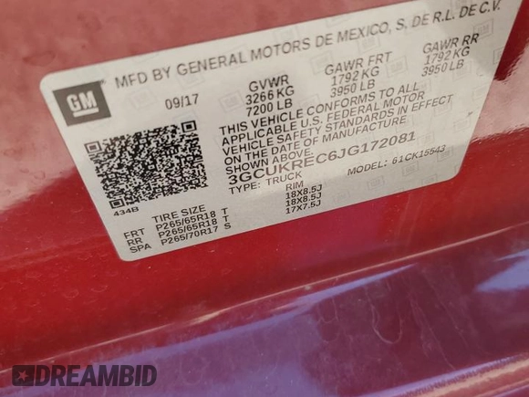 2018 Chevrolet Silverado 1500 LT with VIN 3GCUKREC6JG172081, listed as a Copart auction lot 89053175 with 80,280 mi miles and Salvage Title. Bid and sale history available at carsss.com. Image 13.