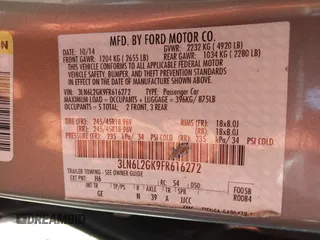 2015 Lincoln MKZ with VIN 3LN6L2GK9FR616272, listed as a IAAI auction lot 42142551 with Not Provided miles and . Bid and sale history available at DreamBid. Image 9.