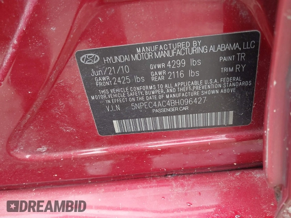 2011 Hyundai Sonata Limited z VIN 5NPEC4AC4BH096427, wystawiony jako IAAI lot #42481650 z przebiegiem 114 405 mil mil oraz . Historia ofert i sprzedaży dostępna na DreamBid. Obrazek 9.
