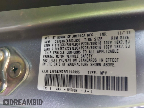 2014 Acura RDX with VIN 5J8TB3H32EL010995, listed as a IAAI auction lot 41651914 with 50,908 mi miles. Bid and sale history available at carsss.com. Image 9.