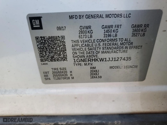 2018 Chevrolet Traverse LT Leather with VIN 1GNERHKW1JJ127435, listed as a Copart auction lot 49486075 with 95,714 mi miles and Salvage Title. Bid and sale history available at carsss.com. Image 14.