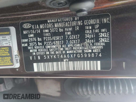 2015 Kia Sorento LX with VIN 5XYKT4A6XFG599874, listed as a Copart auction lot 43232005 with 179,995 mi miles and Salvage Title. Bid and sale history available at carsss.com. Image 13.