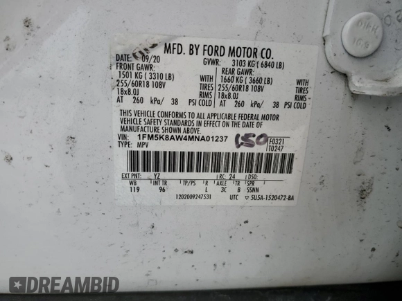 2021 Ford Police Interceptor Utility z VIN 1FM5K8AW4MNA01237, wystawiony jako Copart lot #48664315 z przebiegiem Nie podano mil oraz Nie do naprawy. Historia ofert i sprzedaży dostępna na DreamBid. Obrazek 14.