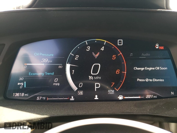 2020 Chevrolet Corvette 2LT with VIN 1G1Y72D43L5109530, listed as a Copart auction lot 72776364 with 13,618 mi miles and Salvage Title. Bid and sale history available at carsss.com. Image 9.