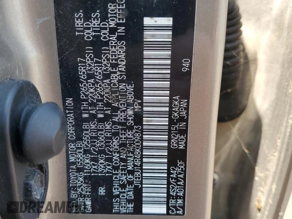2008 Toyota 4Runner SR5 с VIN JTEBU14R48K009873, выставлен на аукционе Copart как лот 59629995 с пробегом 224 561 миль миль и Чистый • Clean title. История ставок и продаж доступна на DreamBid. Изображение 13.
