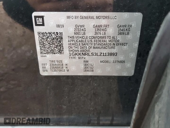 2020 GMC Acadia SLE z VIN 1GKKNRLS3LZ113893, wystawiony jako Copart lot #49376245 z przebiegiem 50 143 mil mil oraz Szkoda całkowita • Salvage title. Historia ofert i sprzedaży dostępna na DreamBid. Obrazek 16.