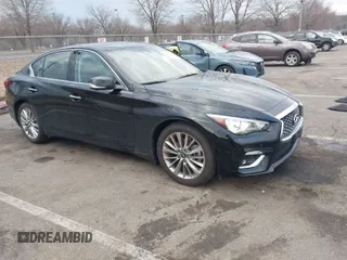 2021 Infiniti Q50 Luxe with VIN JN1EV7BR6MM751004, listed as a IAAI auction lot 41646416 with 34,982 mi miles and . Bid and sale history available at carsss.com. Image 1.