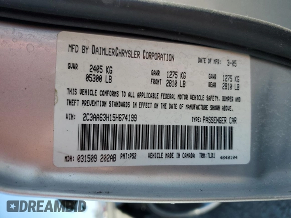 2005 Chrysler 300 C with VIN 2C3AA63H15H674199, listed as a Copart auction lot 47628215 with 154,052 mi miles and Salvage Title. Bid and sale history available at DreamBid. Image 14.