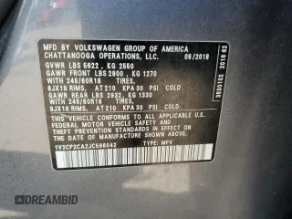 2018 Volkswagen Atlas SE z VIN 1V2CP2CA2JC596042, wystawiony jako Copart lot #49864425 z przebiegiem 87 859 mil mil oraz Szkoda całkowita • Salvage title. Historia ofert i sprzedaży dostępna na DreamBid. Obrazek 16.