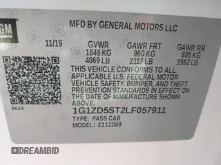 2020 Chevrolet Malibu LT with VIN 1G1ZD5ST2LF057911, listed as a IAAI auction lot 40670556 with 91,014 mi miles and . Bid and sale history available at DreamBid. Image 9.