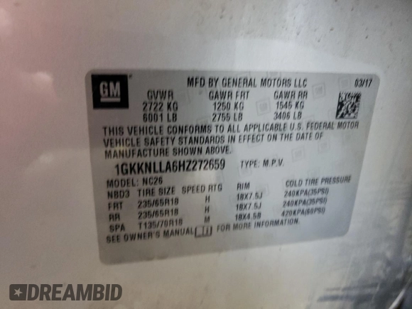 2017 GMC Acadia SLE with VIN 1GKKNLLA6HZ272659, listed as a Copart auction lot 41801405 with 112,002 mi miles and Salvage Title. Bid and sale history available at carsss.com. Image 14.