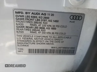 2021 Audi Q7 Premium Plus with VIN WA1LJAF76MD019892, listed as a Copart auction lot 87602805 with 42,407 mi miles and Salvage title. Bid and sale history available at DreamBid. Image 13.