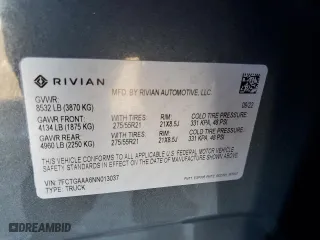 2022 Rivian R1T Adventure Package with VIN 7FCTGAAA6NN013037, listed as a Copart auction lot 75548964 with 8,877 mi miles and Salvage Title. Bid and sale history available at carsss.com. Image 13.